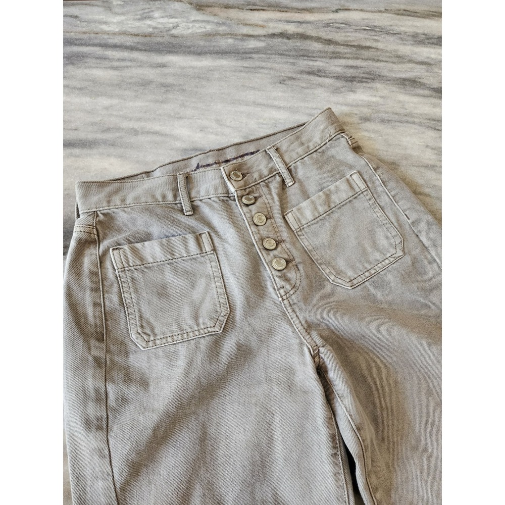 American Eagle Wide Leg Crop Jeans Green Khaki Button Fly Patch Pocket Size 4